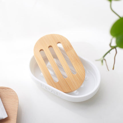 Bílá oválná mýdlenka s bambusem