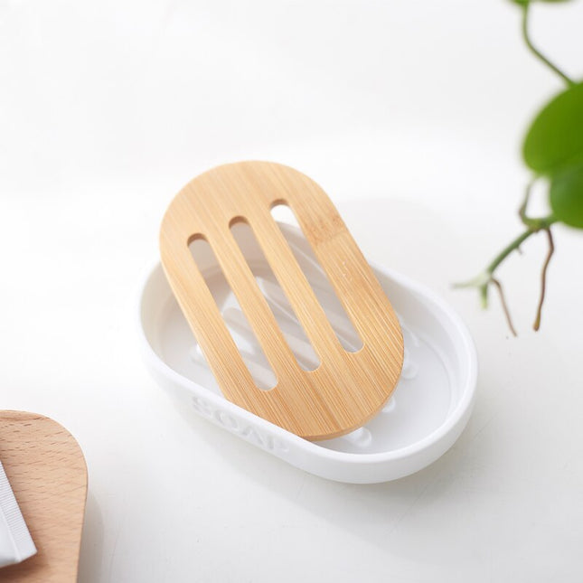 Bílá oválná mýdlenka s bambusem