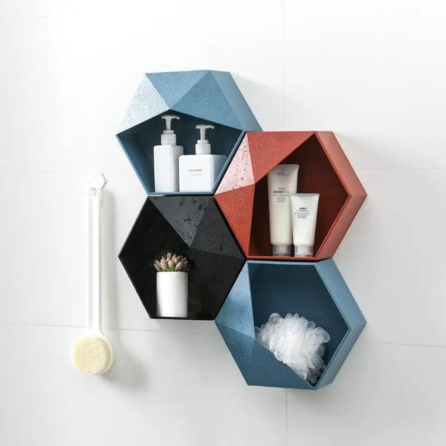 Nástěnná polička hexagon do koupelny