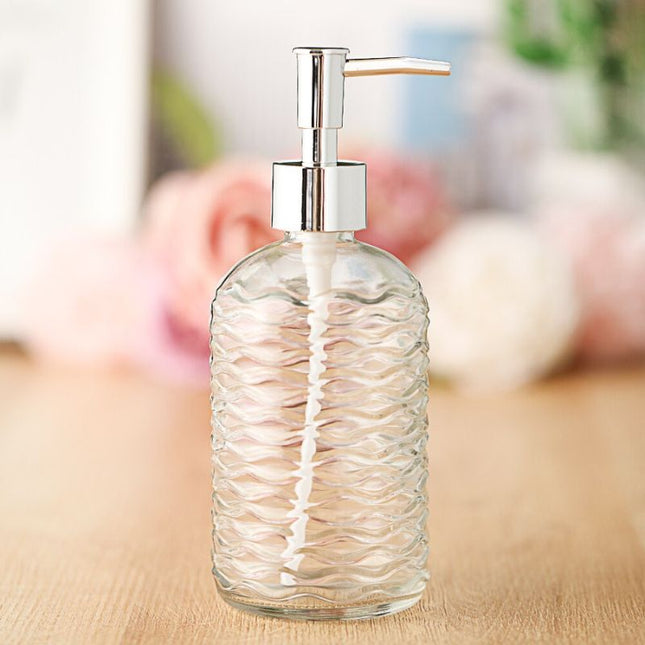 Skleněný dávkovač mýdla s vlnitým vzorem