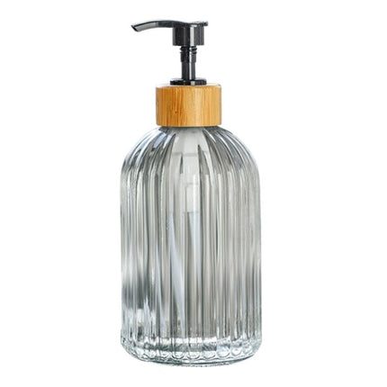 Černý žebrovaný dávkovač mýdla s bambusem