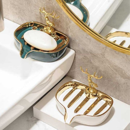 Keramická mýdlenka se zlatým jelenem