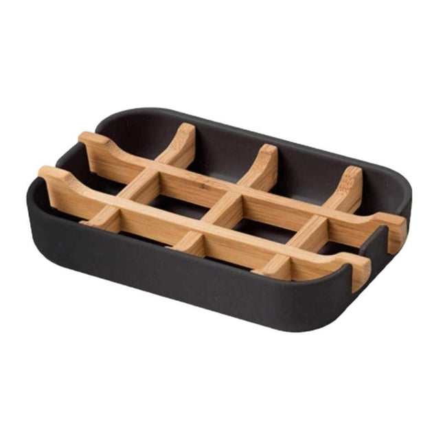 Černá obdélníková mýdlenka s bambusovou mřížkou