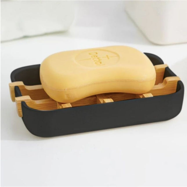 Černá obdélníková mýdlenka s bambusovou mřížkou