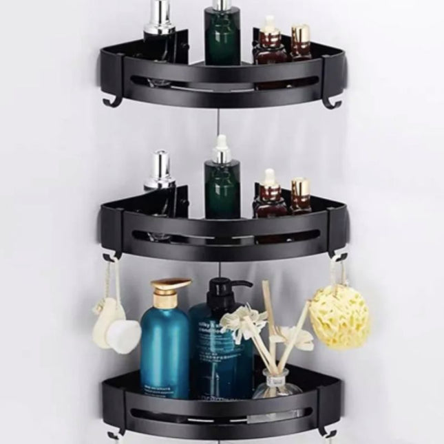 Černá rohová polička do sprchového koutu